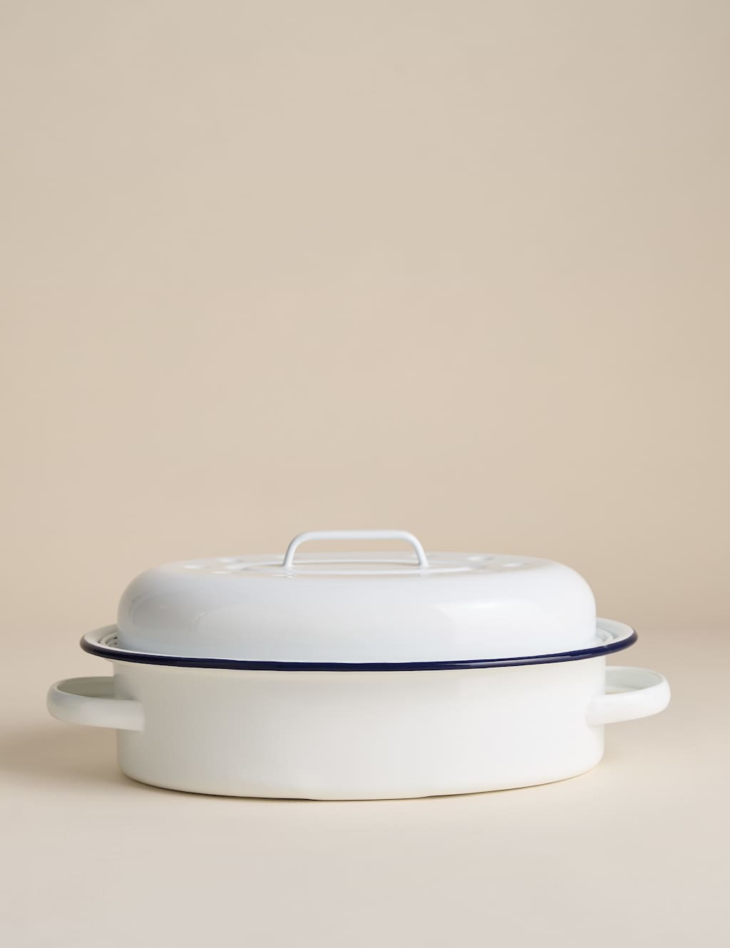 M&S Oval Enamel Roaster with Lid Dark Blue Mix