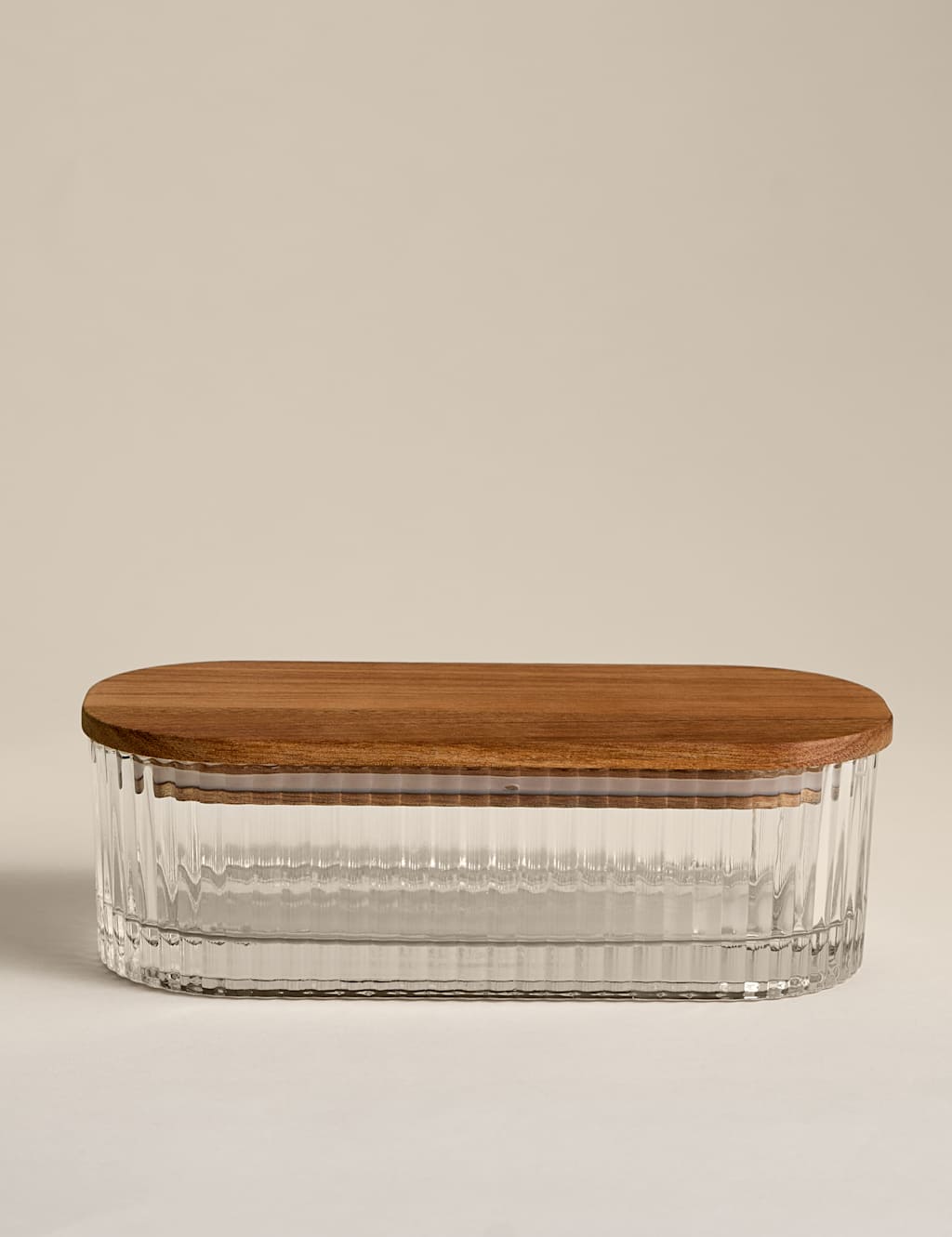 M&S Small Ribbed Glass Container Clear