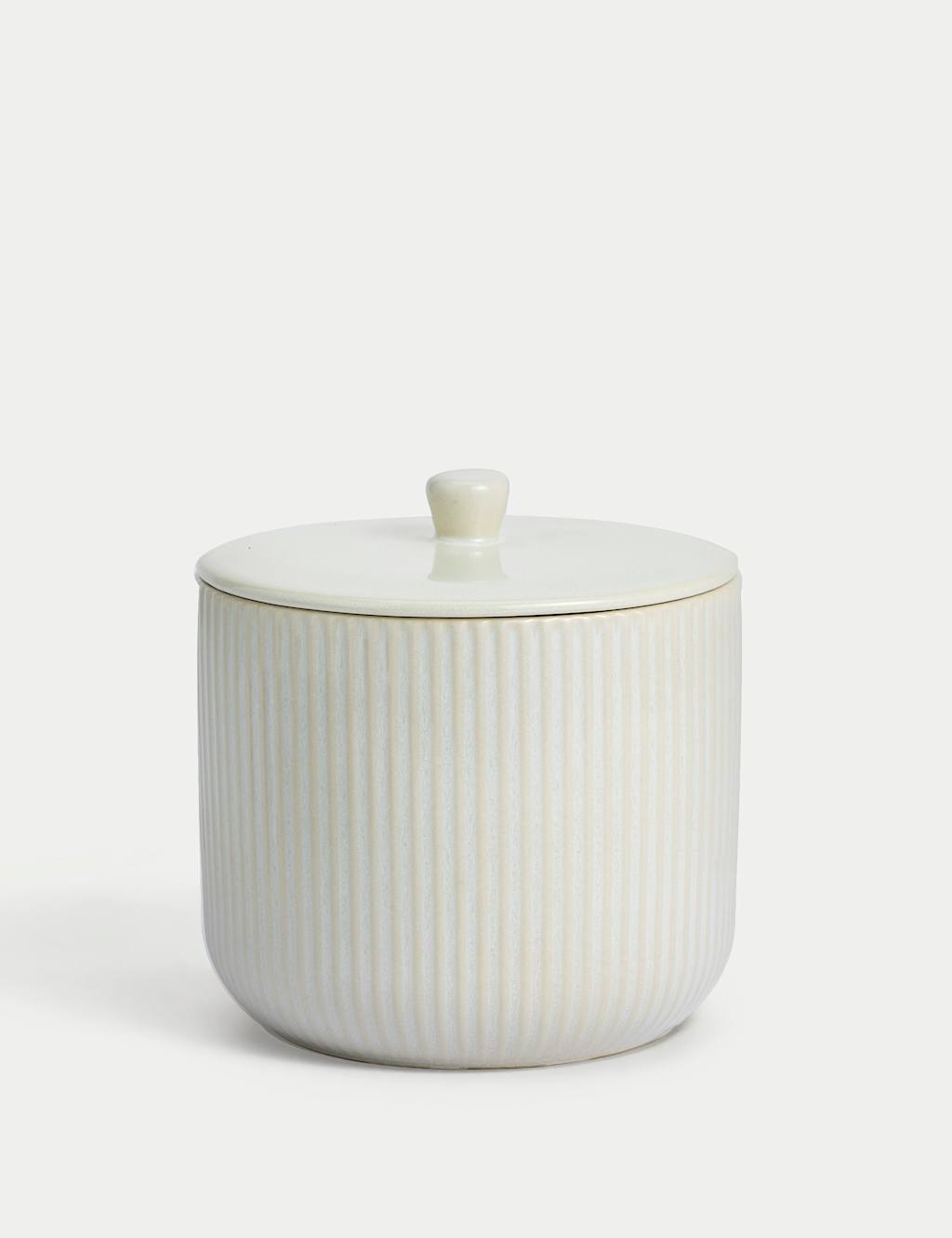 M&S Collection Wide Ribbed Glazed Storage Jar - Cream, Charcoal,Cream