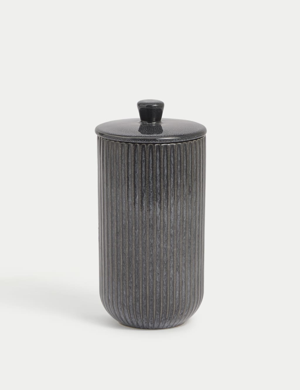 M&S Collection Large Ribbed Glazed Storage Jar - Charcoal, Charcoal,Cream