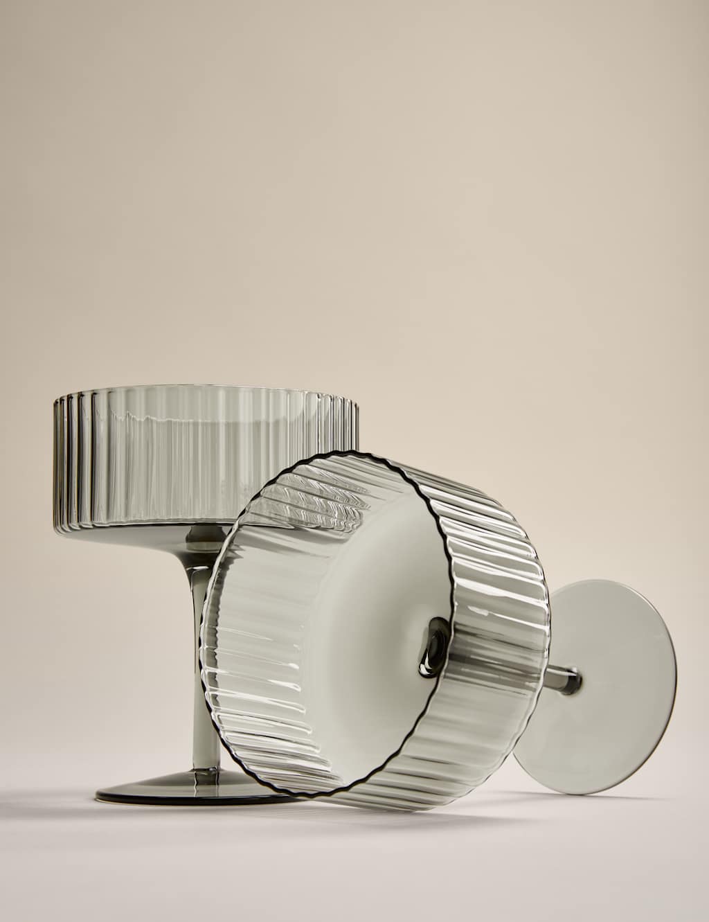 M&S Set of 2 Celine Ribbed Champagne Saucers Dark Grey