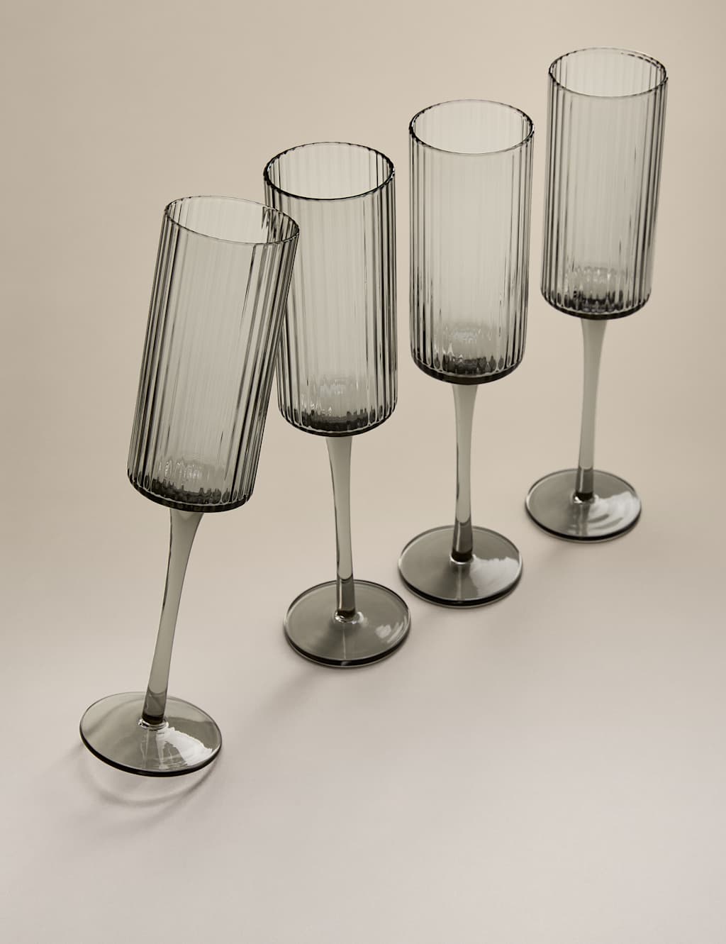 M&S Set of 4 Celine Ribbed Champagne Flutes Dark Grey