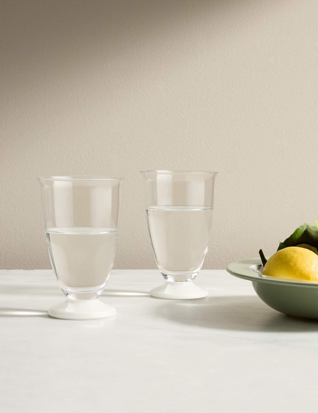 M&S X Kelly Hoppen Set of 2 Footed Hi Ball Glasses - White Mix
