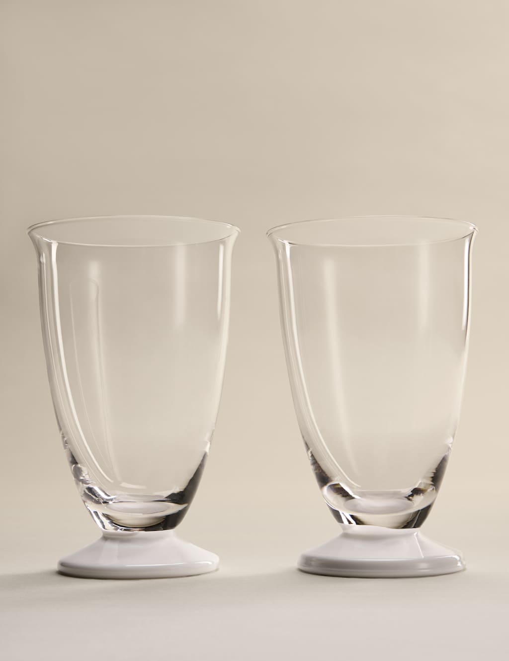 M&S X Kelly Hoppen Set of 2 Footed Hi Ball Glasses - White Mix
