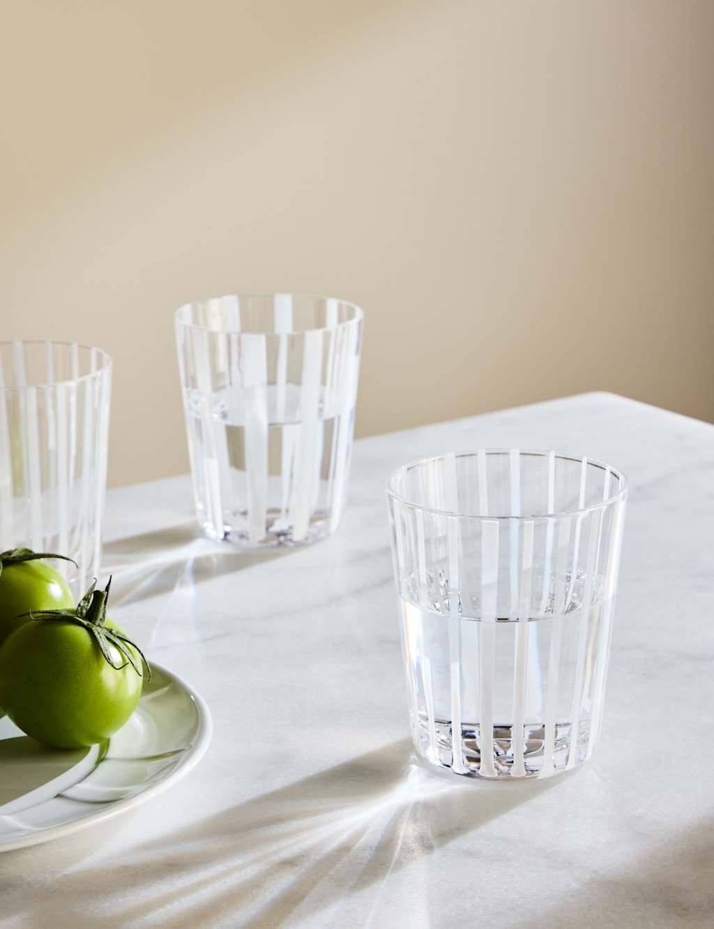 M&S X Kelly Hoppen Set of 4 Striped Tumblers - White Mix