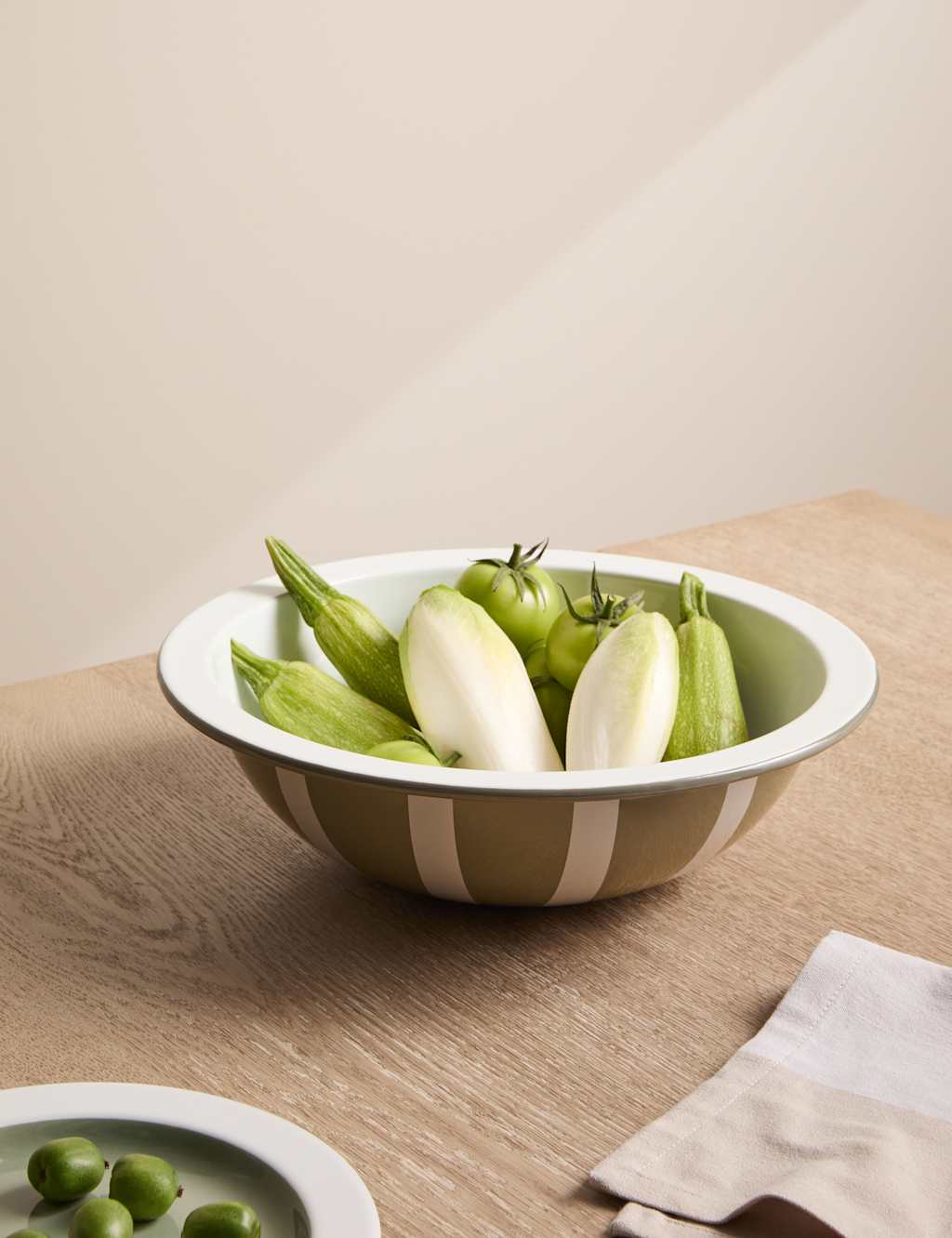 M&S X Kelly Hoppen Enamel Striped Serving Bowl - Green Mix