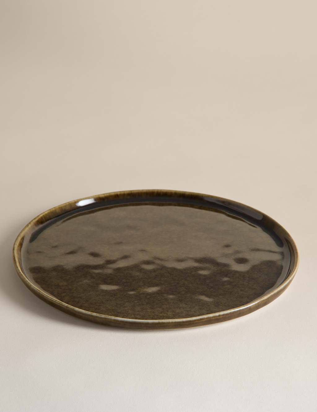 M&S Straight Side Reactive Glaze Dinner Plate Khaki