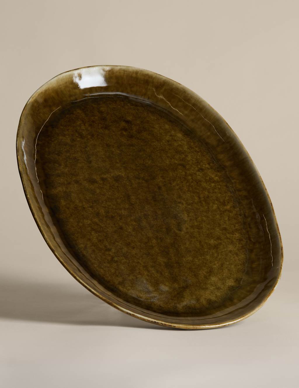M&S Collection Reactive Glaze Stoneware Serving Platter - Khaki, Khaki