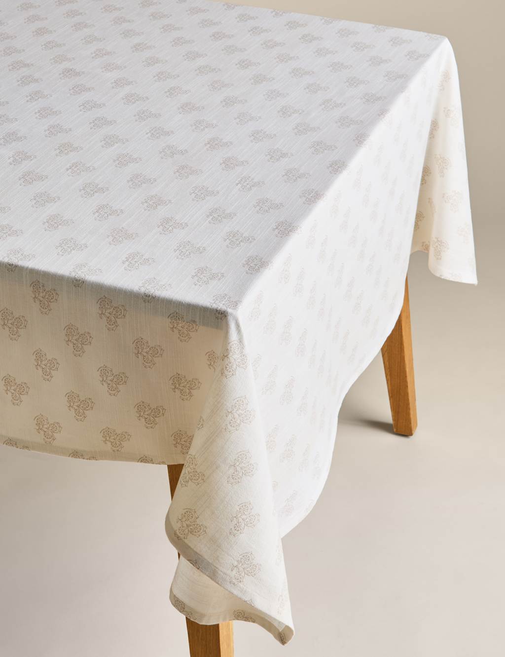 M&S Collection Pure Cotton Block Print Tablecloth - White Mix, White Mix