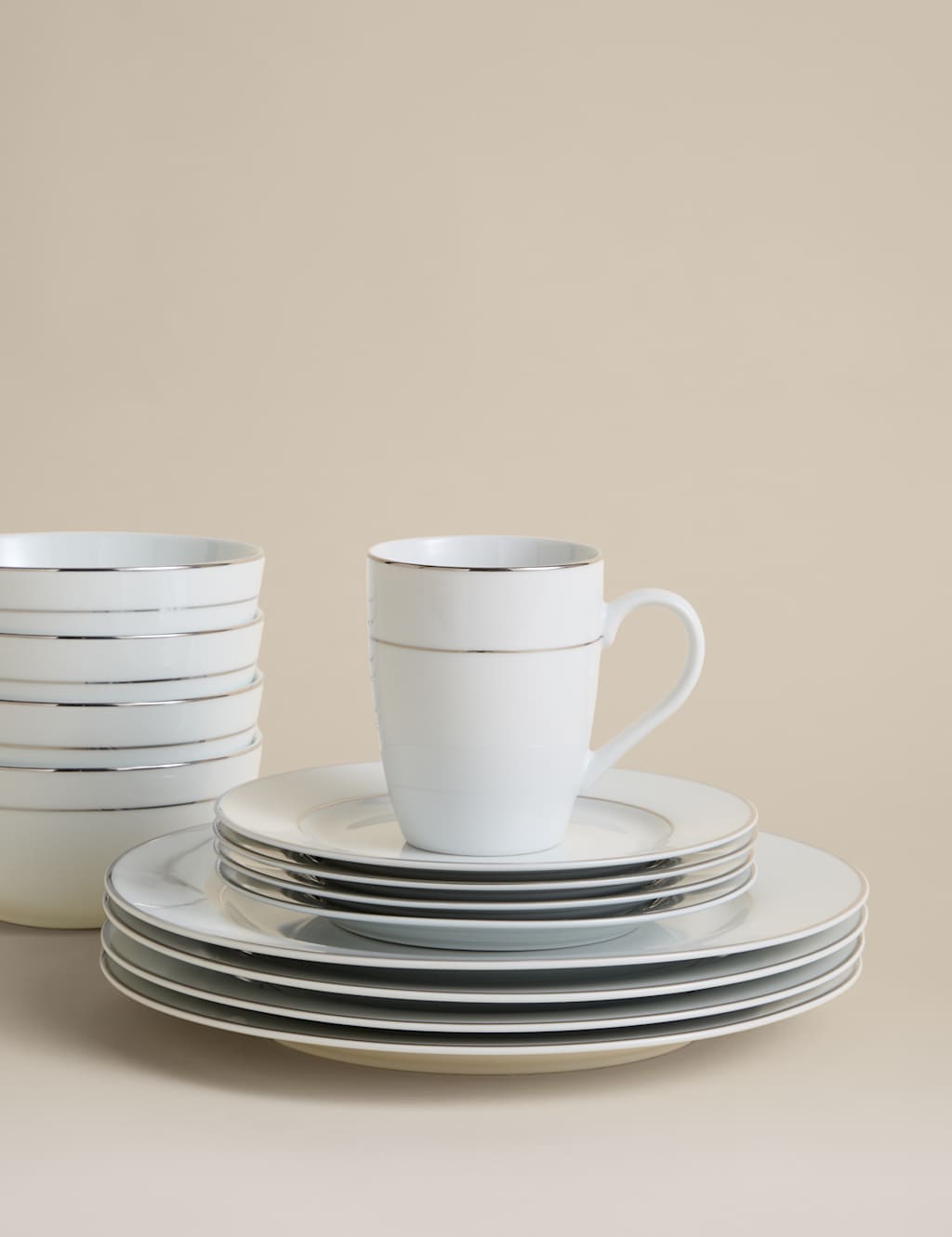 M&S 16 Piece Gilded Rim Dinner Set Silver