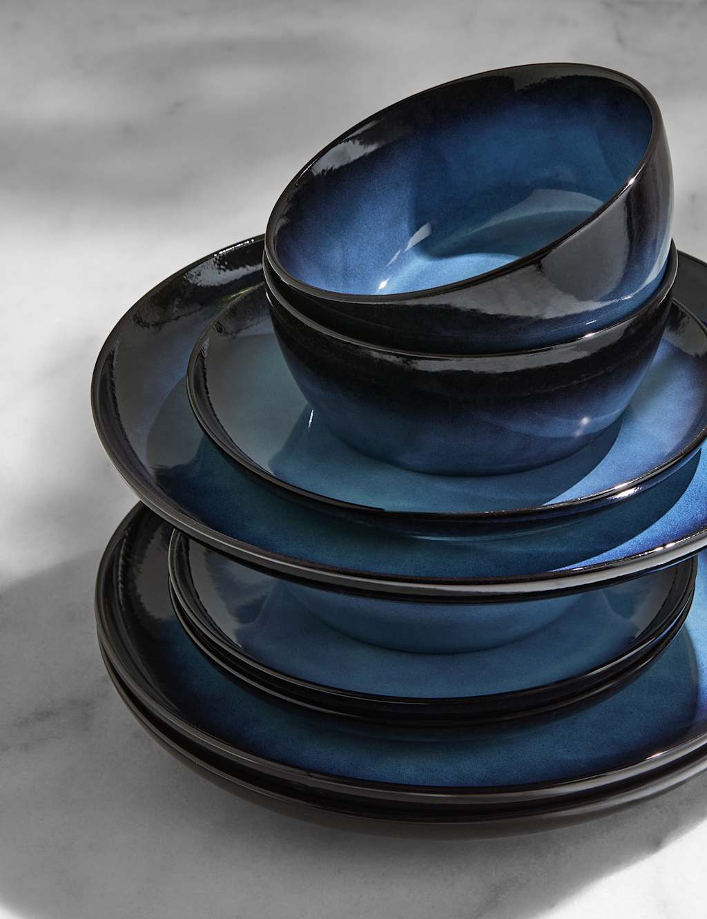 M&S Collection 12 Piece Amberley Reactive Dinner Set - Navy, Natural,Grey,Navy