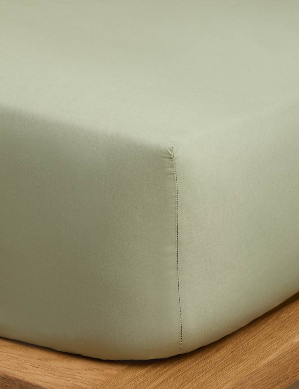 M&S X Fired Earth Washed Cotton Extra Deep Fitted Sheet Weald Green