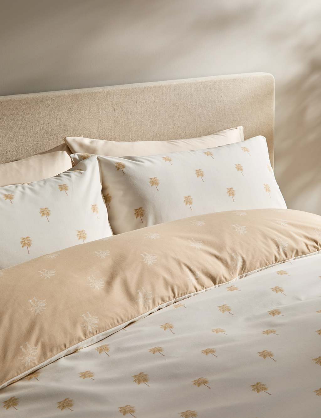 M&S Cotton Blend Palm Tree Printed Bedding Set Natural Mix