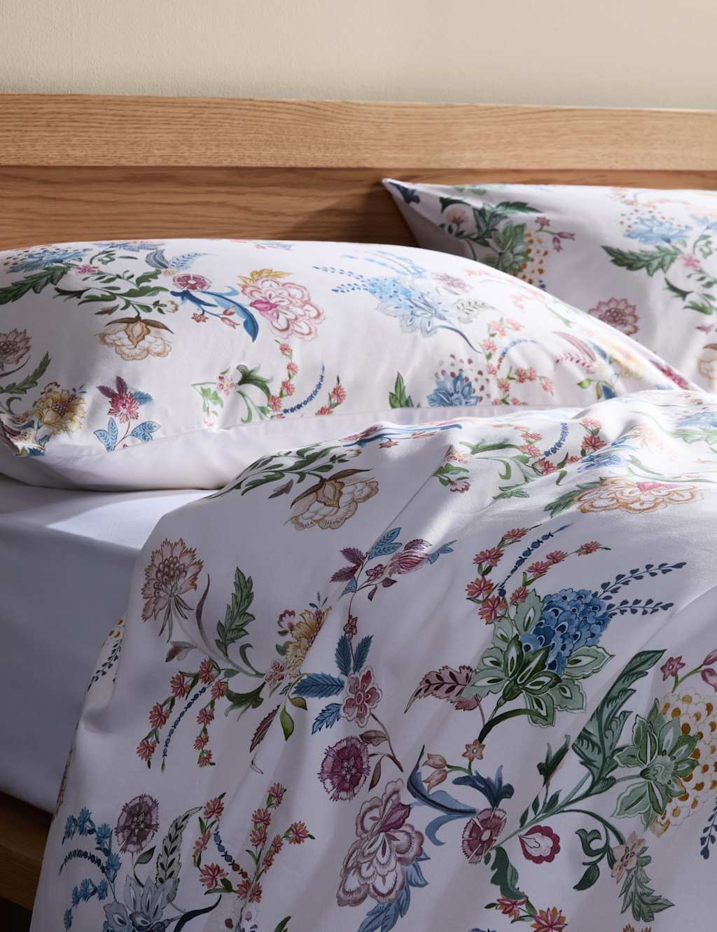 M&S Sateen Jacobean Floral Bedding Set Pink Mix