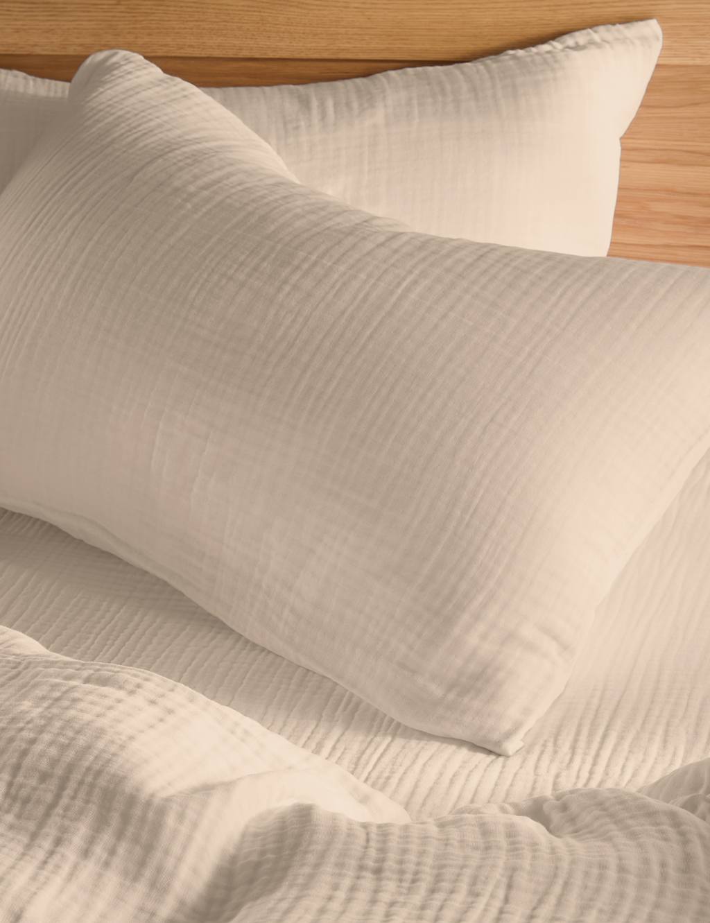 M&S 2 Pack Pure Cotton Muslin Pillowcases Sand