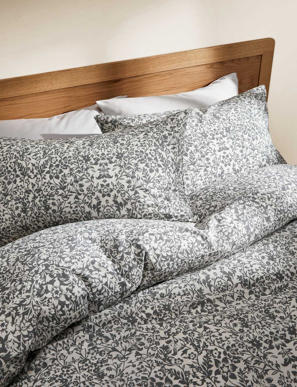 M&S Pure Cotton Mirrored Floral Bedding Set Grey Mix