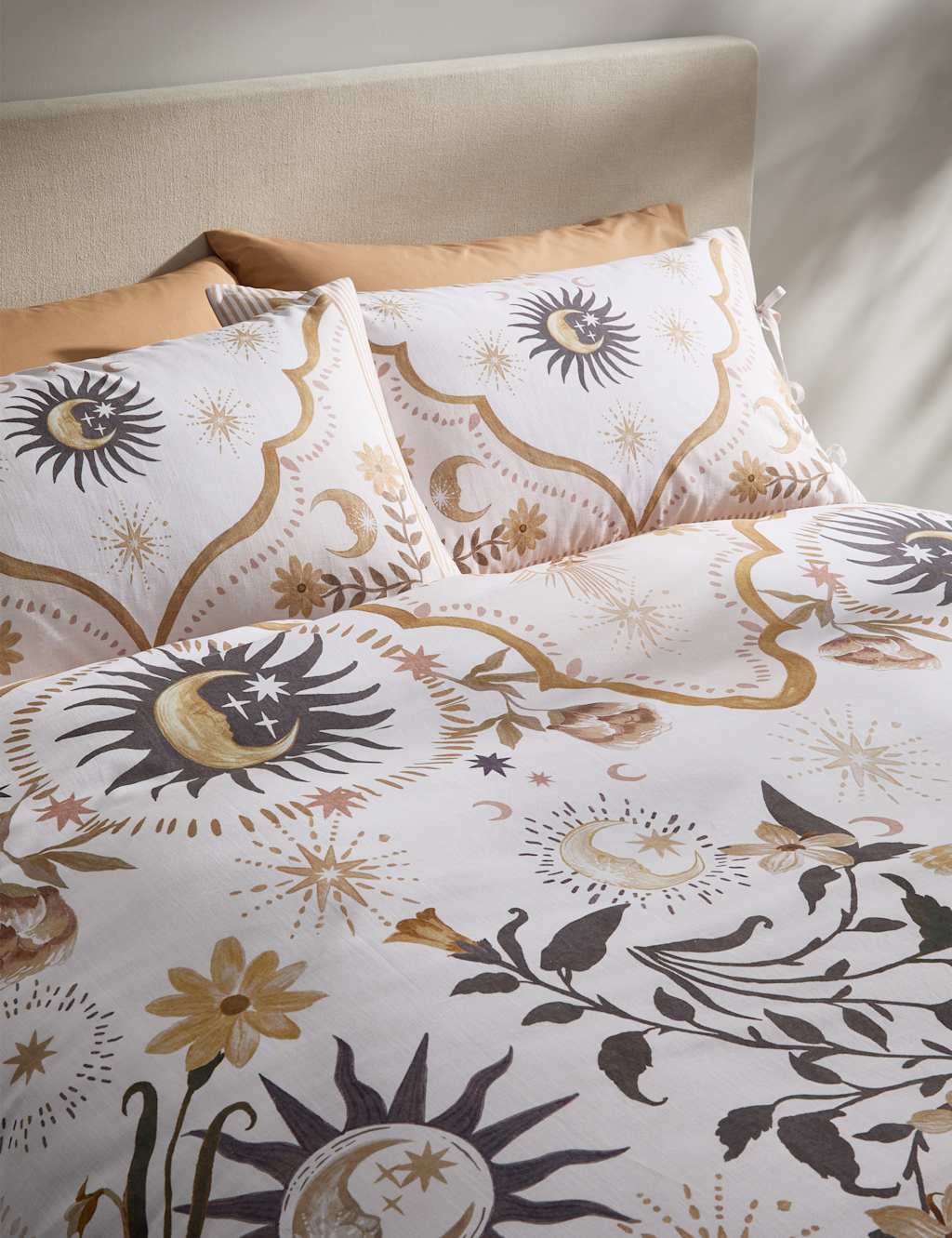 M&S Pure Cotton Celestial Print Bedding Set Natural Mix