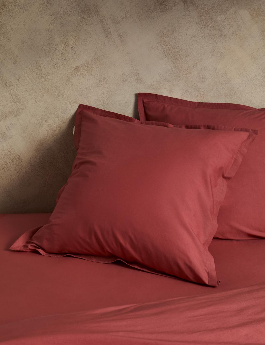 M&S X Fired Earth 2 Pack Washed Cotton Square Pillowcases Dusty Cedar