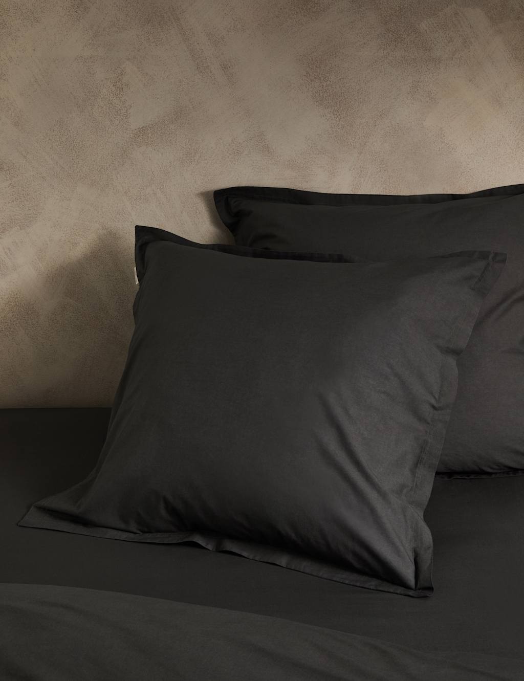 M&S X Fired Earth 2 Pack Washed Cotton Square Pillowcases Charcoal