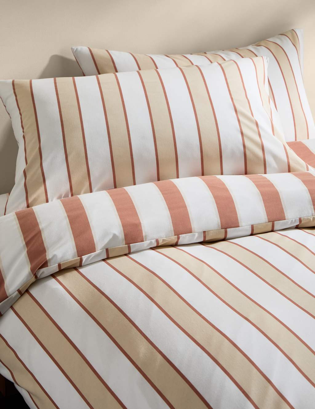 M&S Cotton Blend Retro Striped Bedding Set Rust Mix