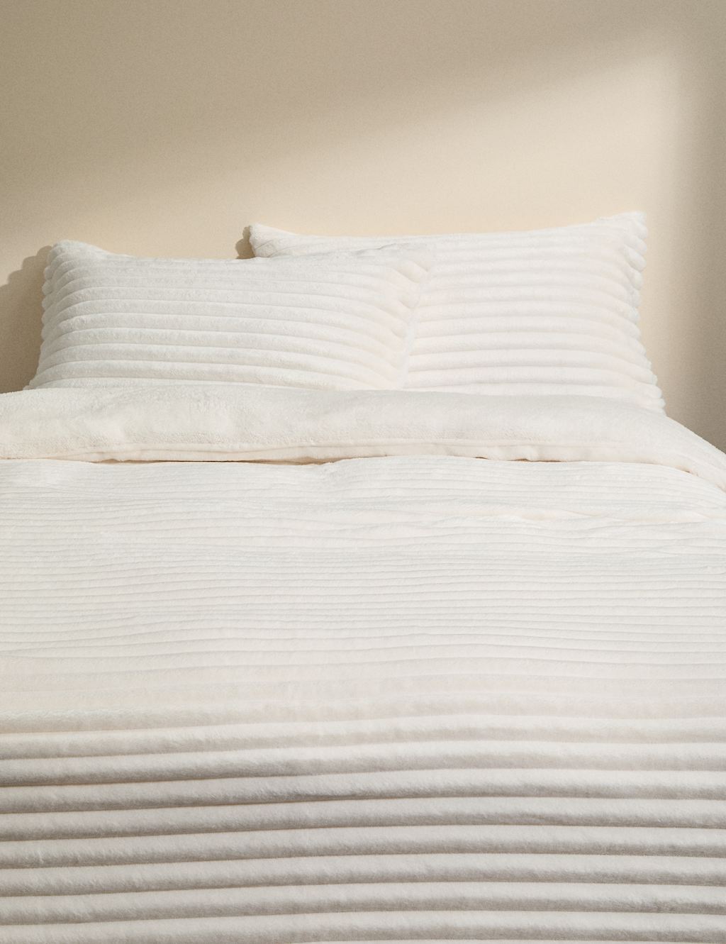 M&S Cloud Fleece Striped Bedding Set Cream