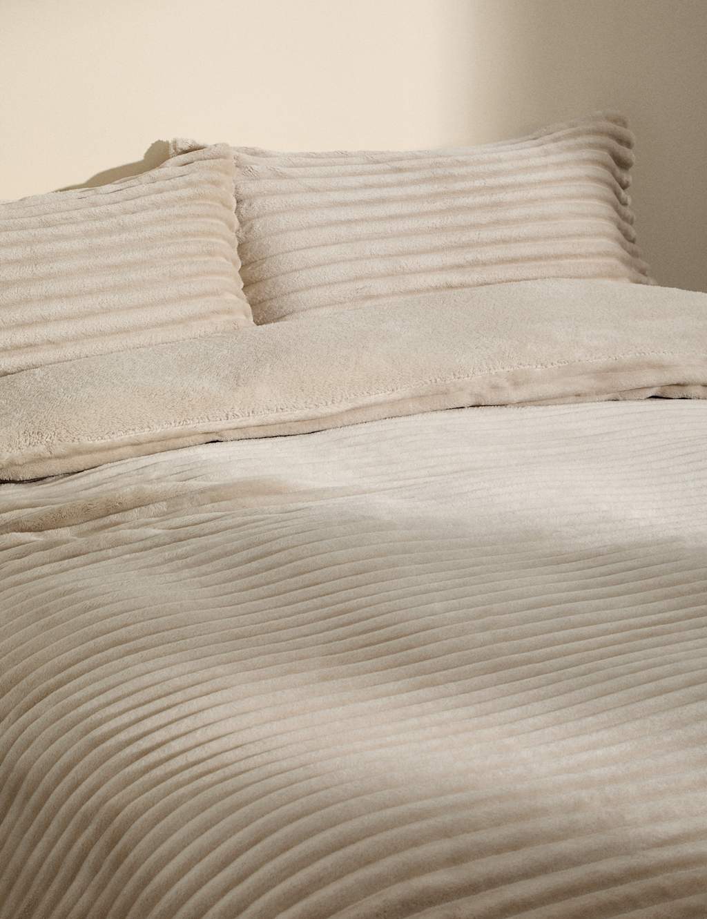 M&S Cloud Fleece Striped Bedding Set Neutral