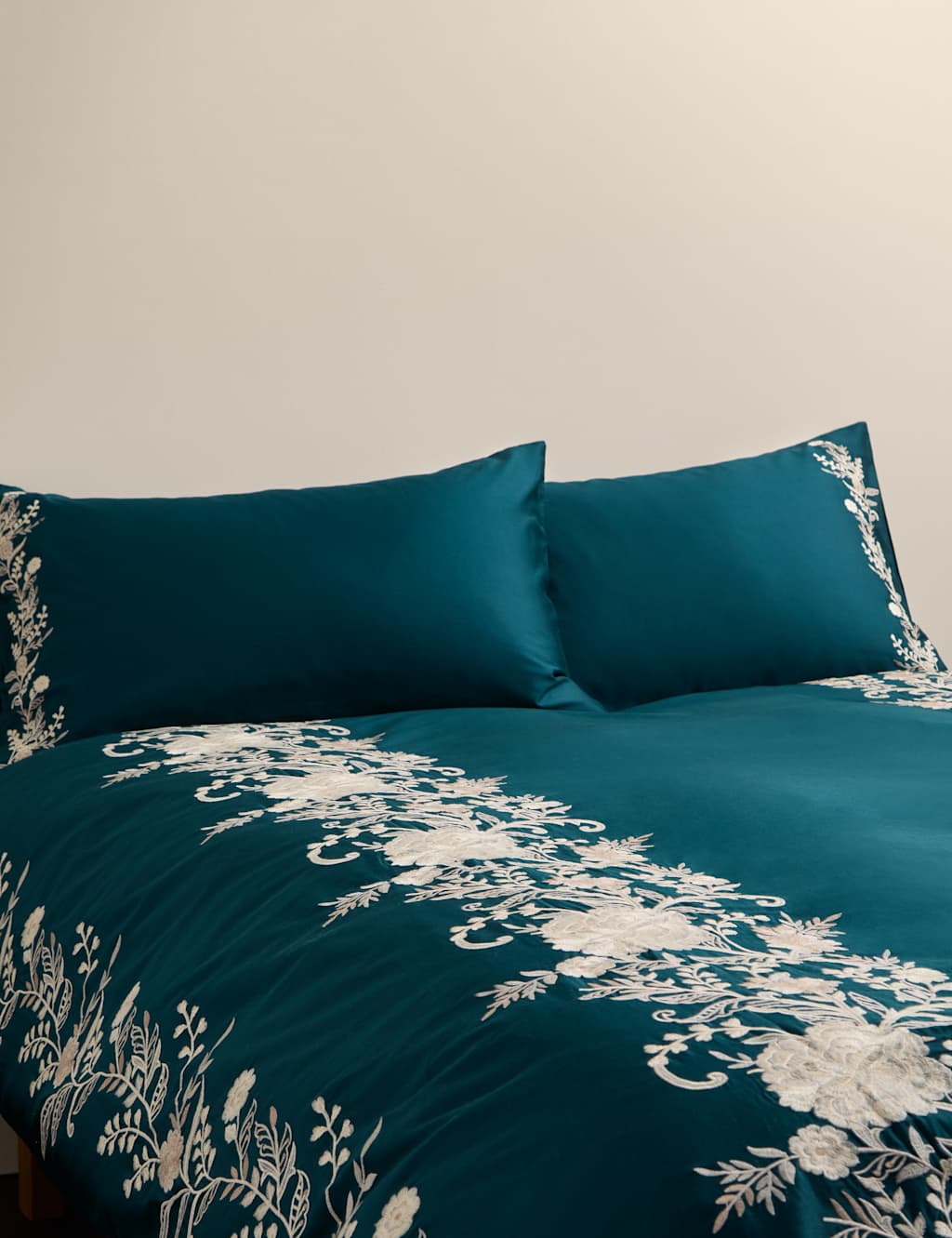 M&S Pure Cotton Celandine Embroidered Bedding Set Dark Blue Mix