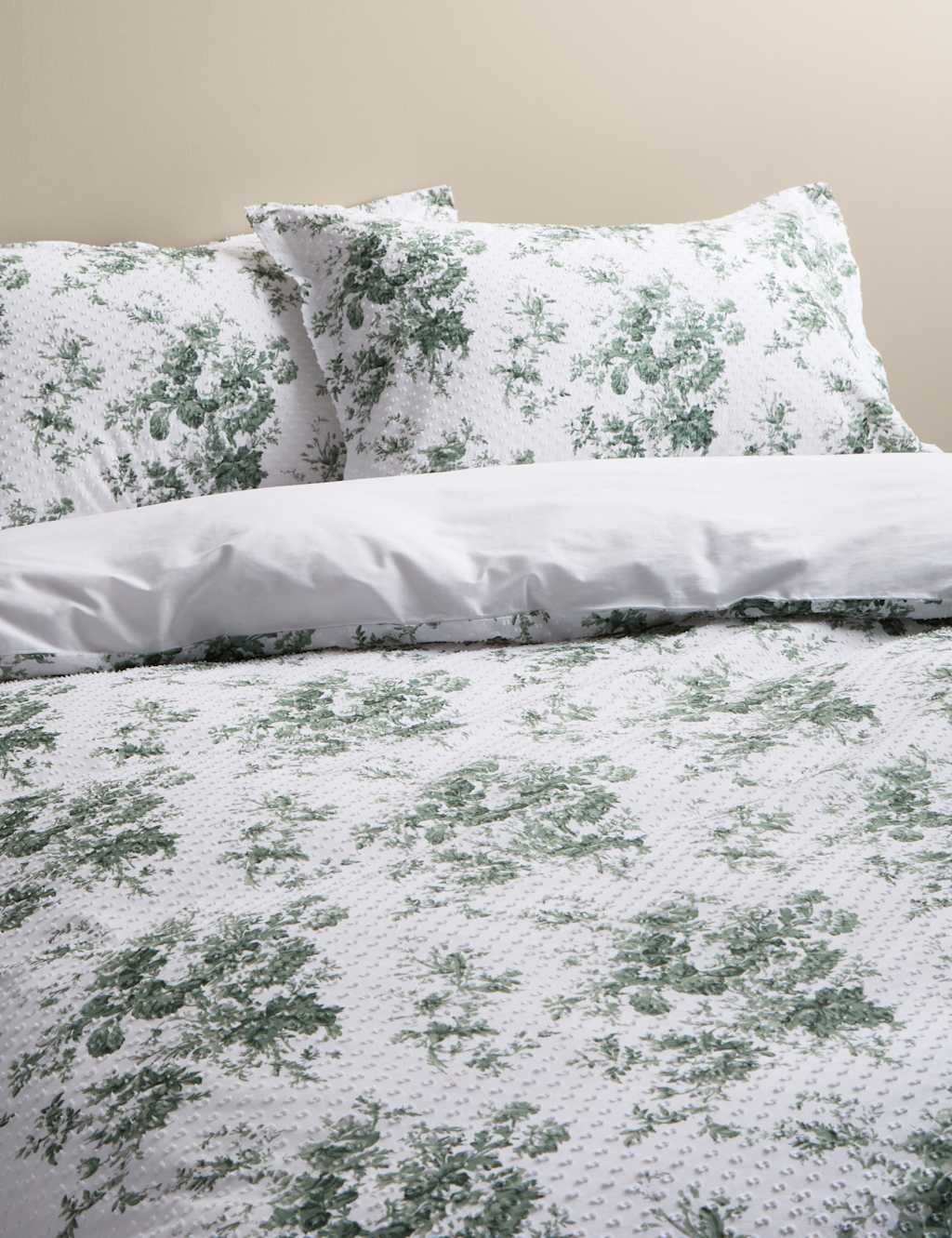 M&S Pure Cotton Sabrine Floral Dobby Bedding Set Teal