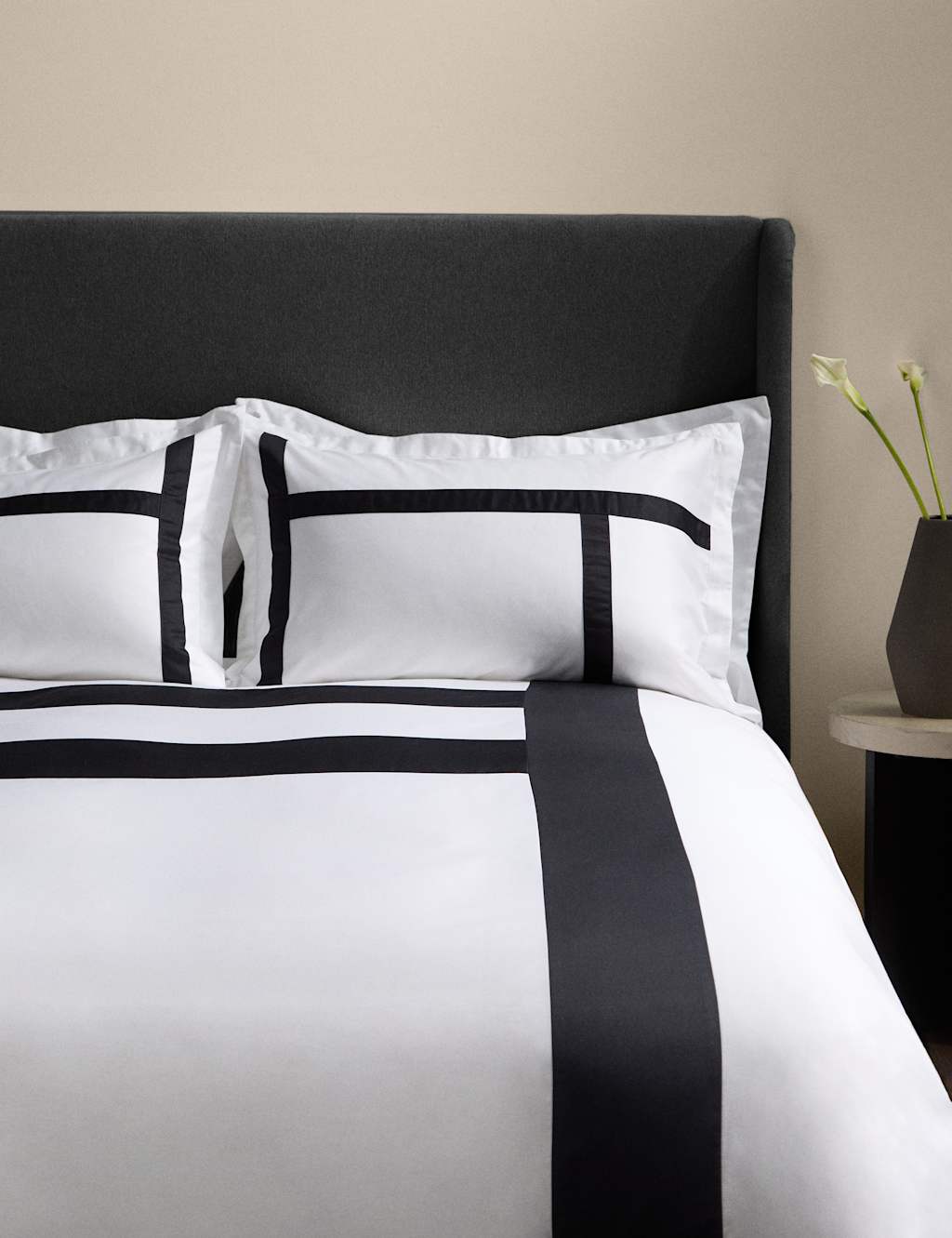 M&S X Kelly Hoppen Sateen Applique Bedding Set Black Mix