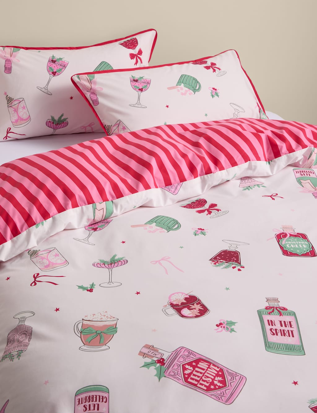 M&S Cotton Rich Time To Celebrate Bedding Set Pink Mix