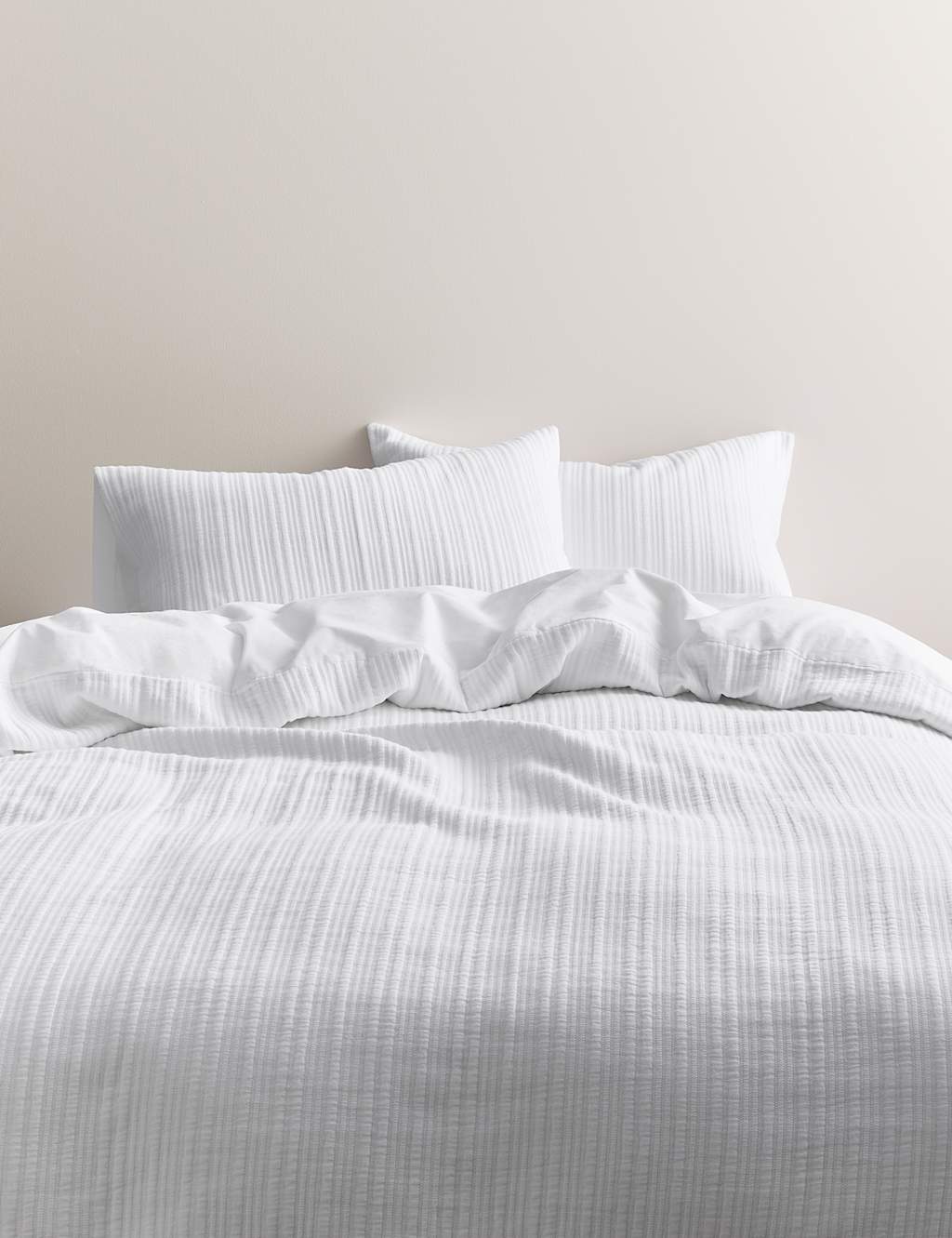 M&S Pure Cotton Striped Matelassé Bedding Set White