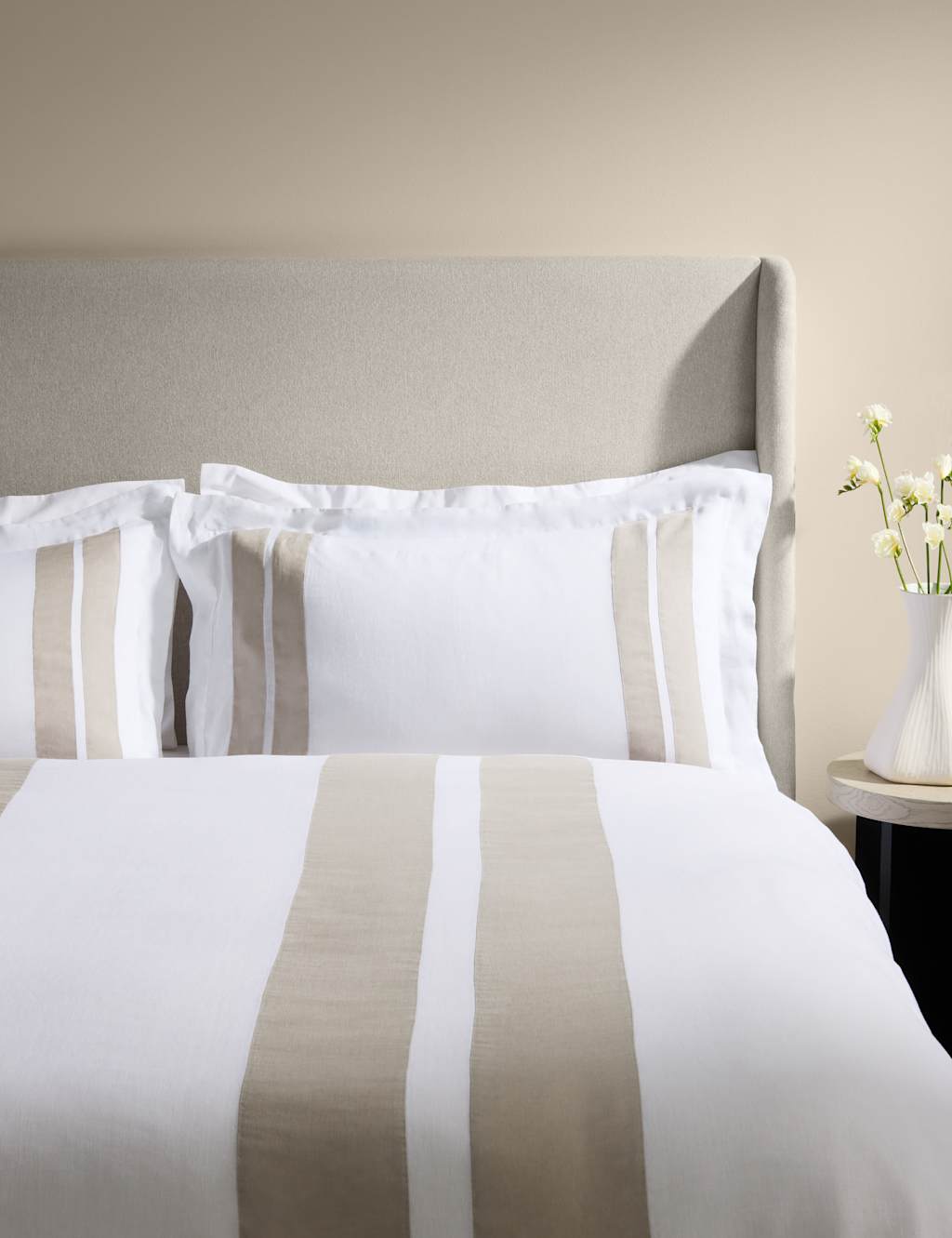 M&S X Kelly Hoppen Pure Linen Panel Bedding Set - King Size (5 ft) - Taupe Mix