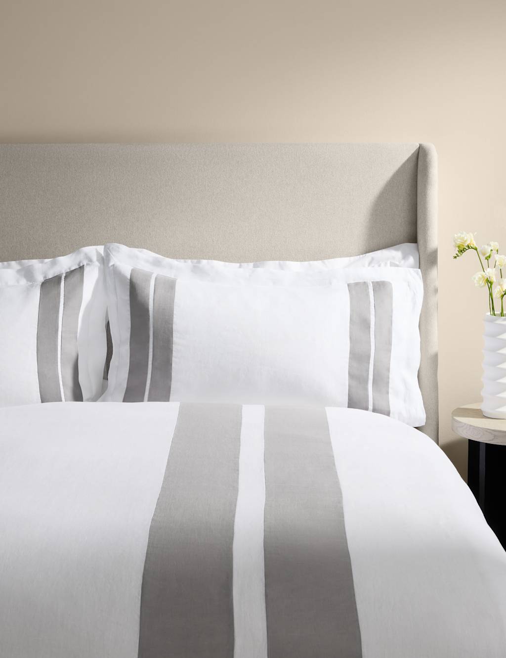 M&S X Kelly Hoppen Pure Linen Panel Bedding Set - Double (4 ft 6) - Grey Mix