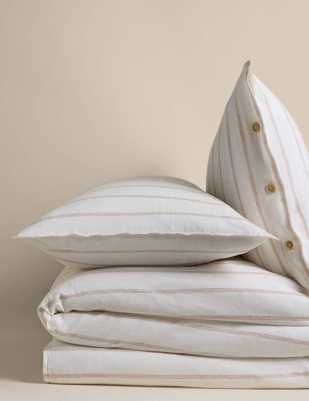 M&S Linen Rich Striped Jacquard Bedding Set Neutral