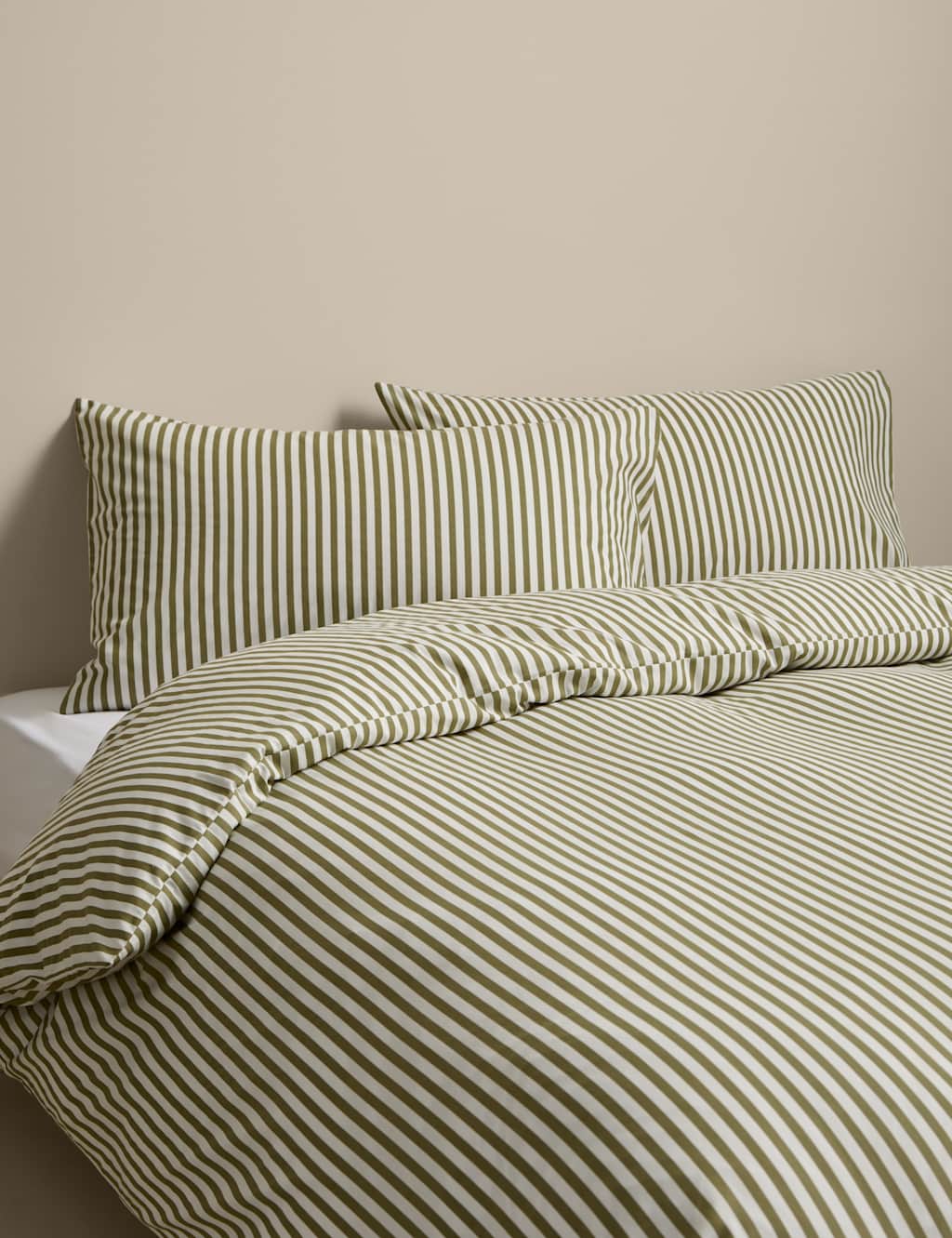 M&S Cotton Blend Simple Stripe Bedding Set Fern