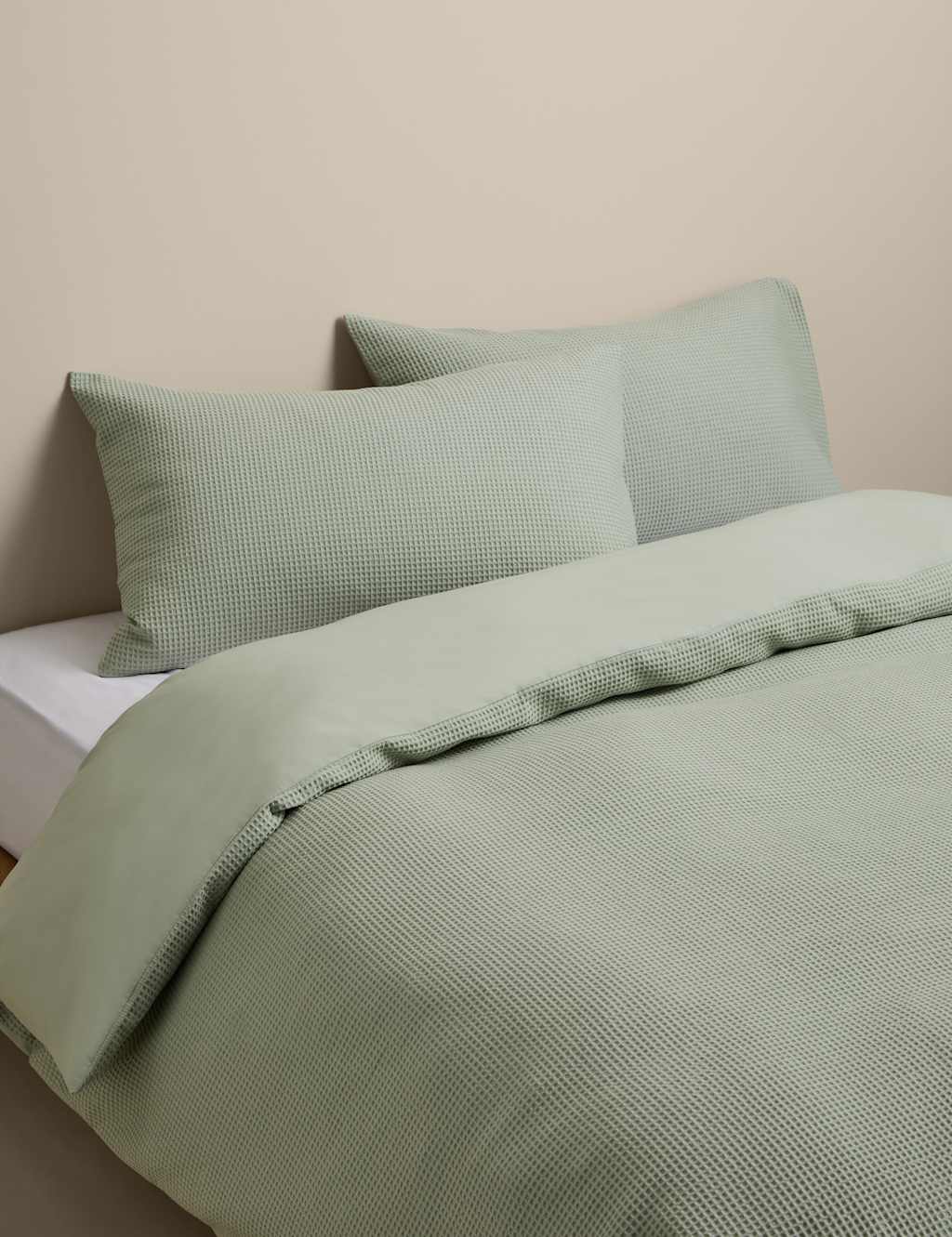 M&S Washed Cotton Waffle Bedding Set Sage