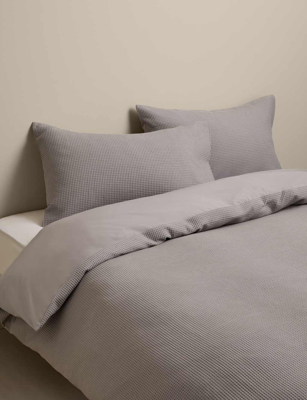 M&S Washed Cotton Waffle Bedding Set Marble