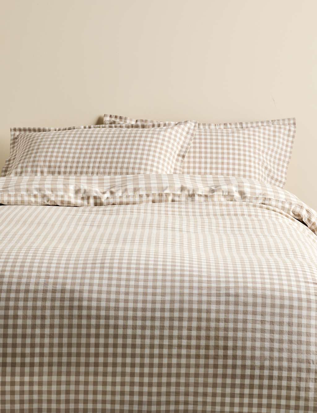 M&S Pure Cotton Gingham Reversible Bedding Set - Super King Size (6 ft) - Linen