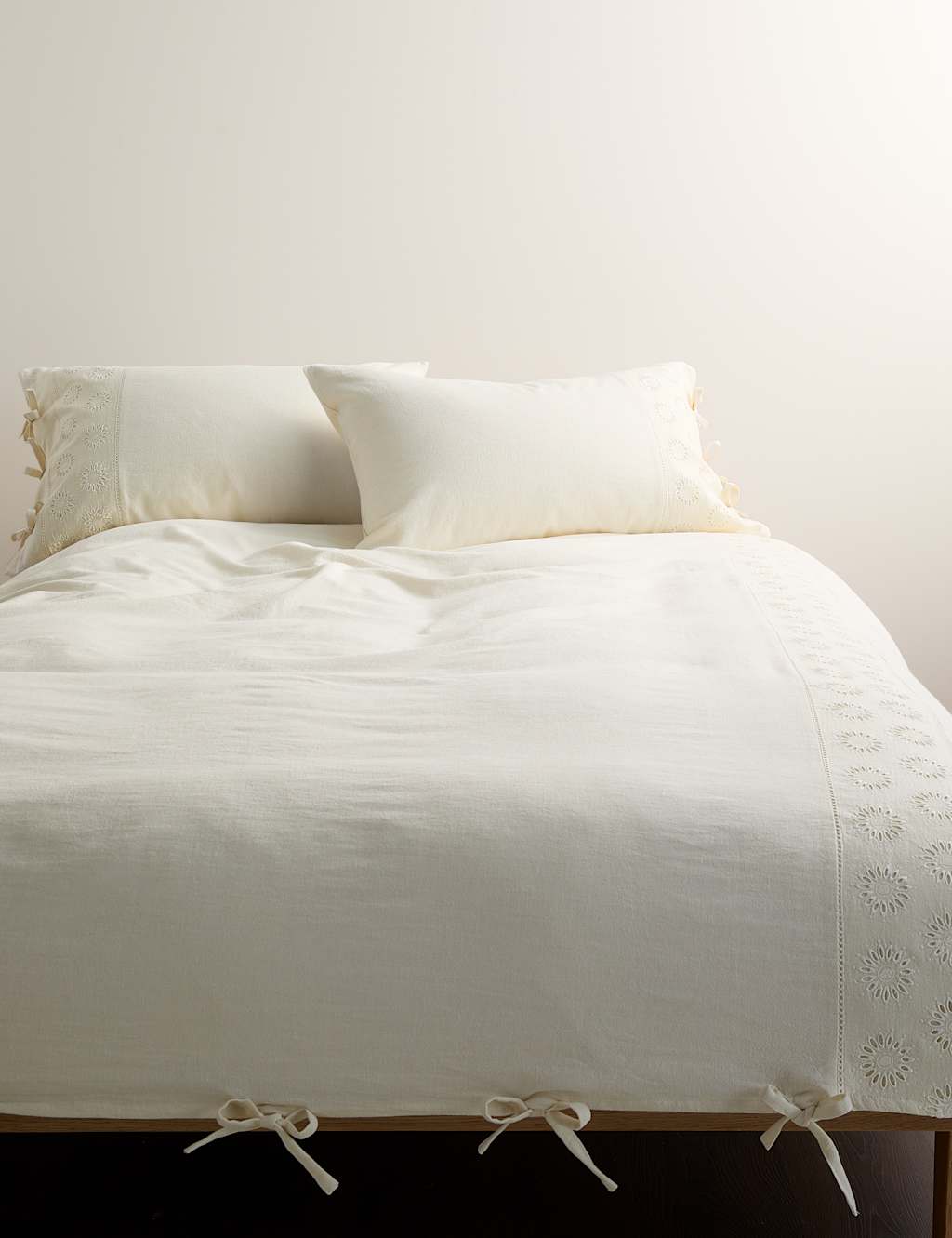 M&S Schiffli Embroidered Panel Bedding Set Ecru