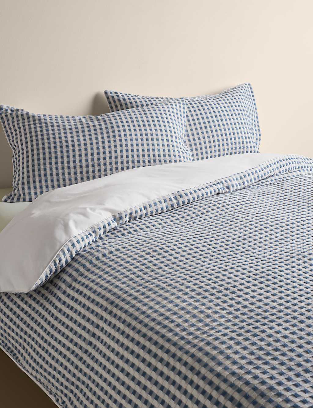 M&S Pure Cotton Waffle Bedding Set - King Size (5 ft) - Slate Blue