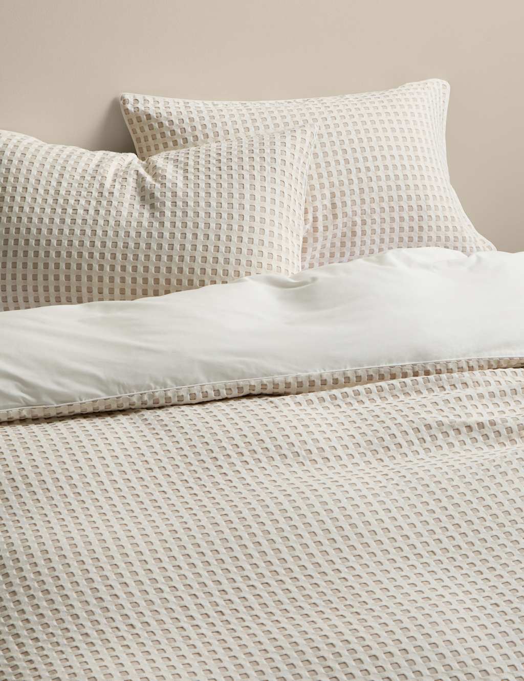 M&S Pure Cotton Waffle Bedding Set Neutral