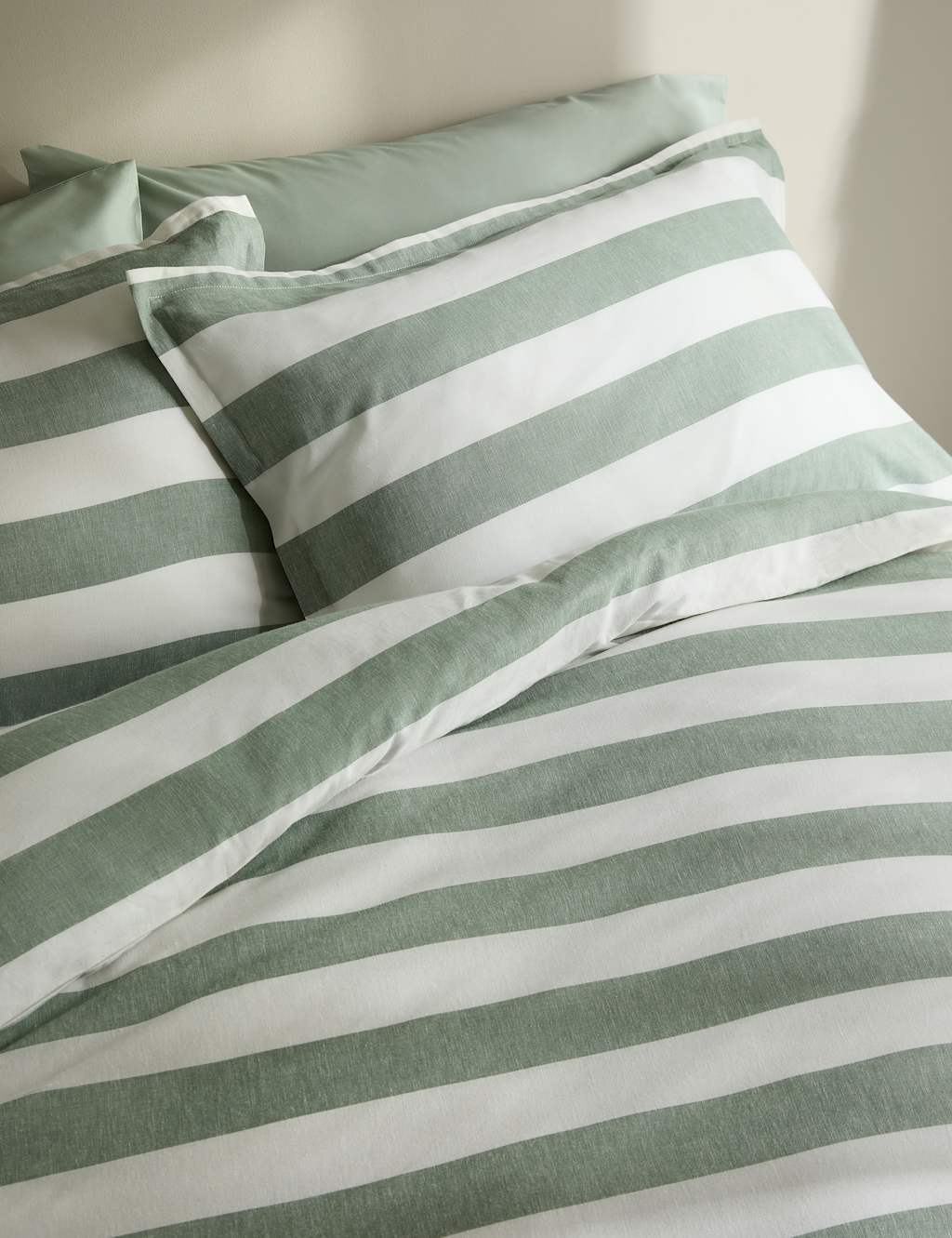 M&S Linen Blend Striped Yarn Dye Bedding Set Green Mix