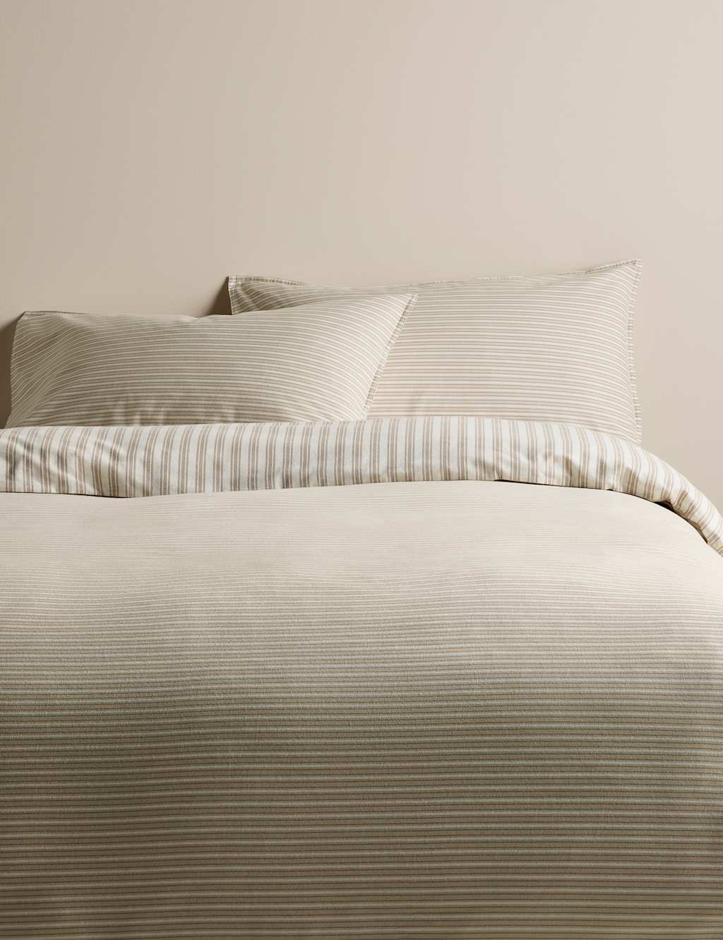 M&S Brushed Cotton Striped Bedding Set - Super King Size (6 ft) - Linen