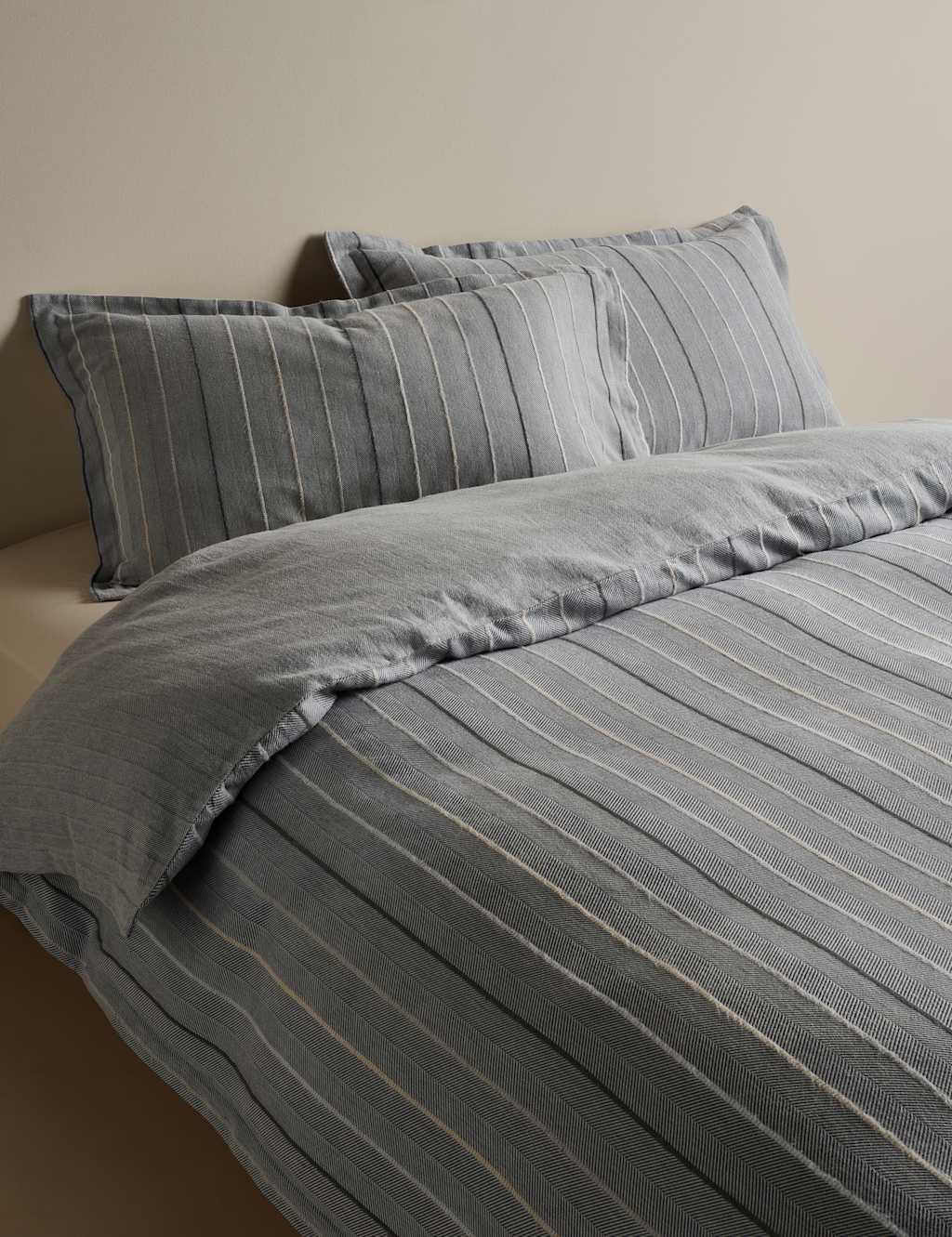 M&S Pure Cotton Herringbone Striped Bedding Set - Single (3 ft) - Charcoal Mix