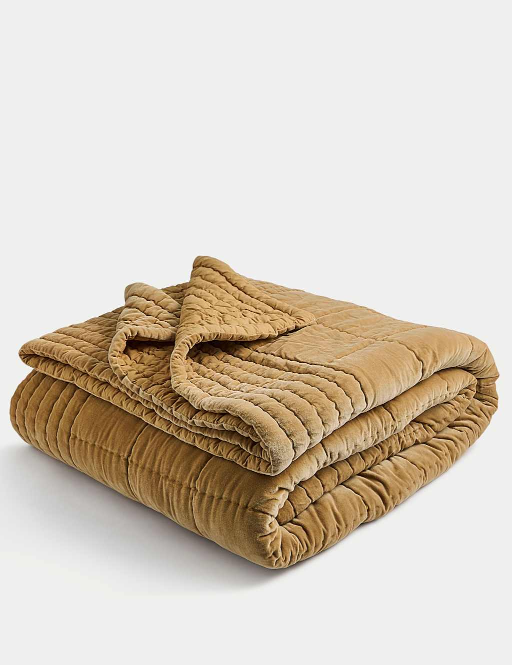 M&S Cotton Velvet Quilted Bedspread - Medium - Single - Gold