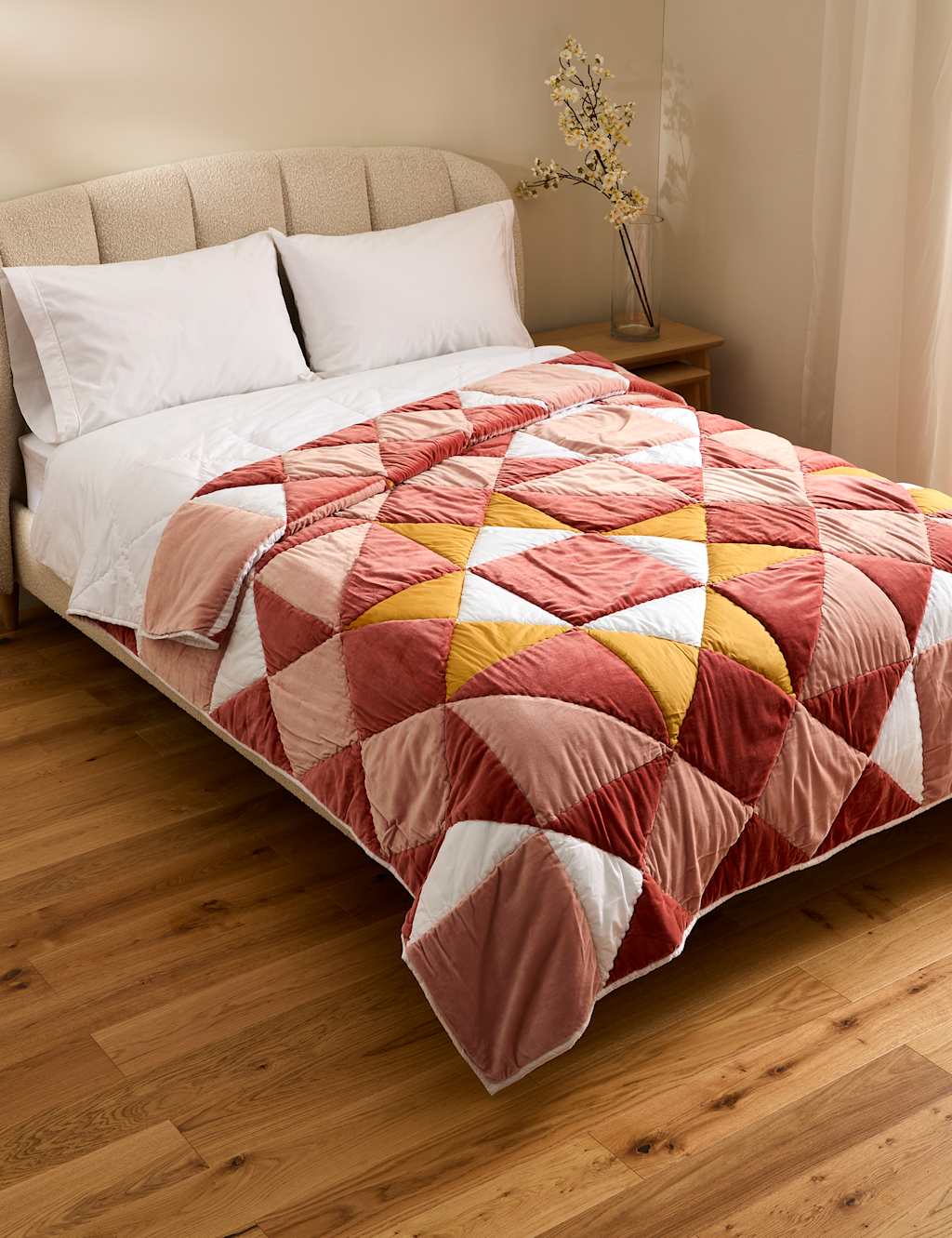 M&S Velvet Patchwork Bedspread - Medium - Pink Mix