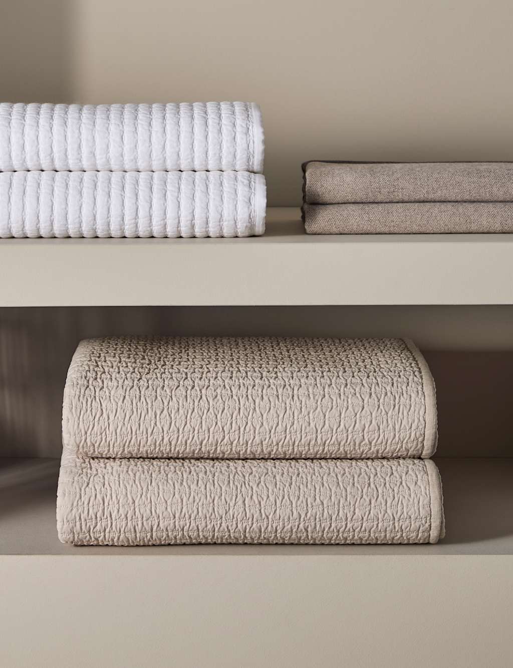 M&S X Kelly Hoppen Cotton with Linen Embroidered Bedspread - Extra Large - Taupe