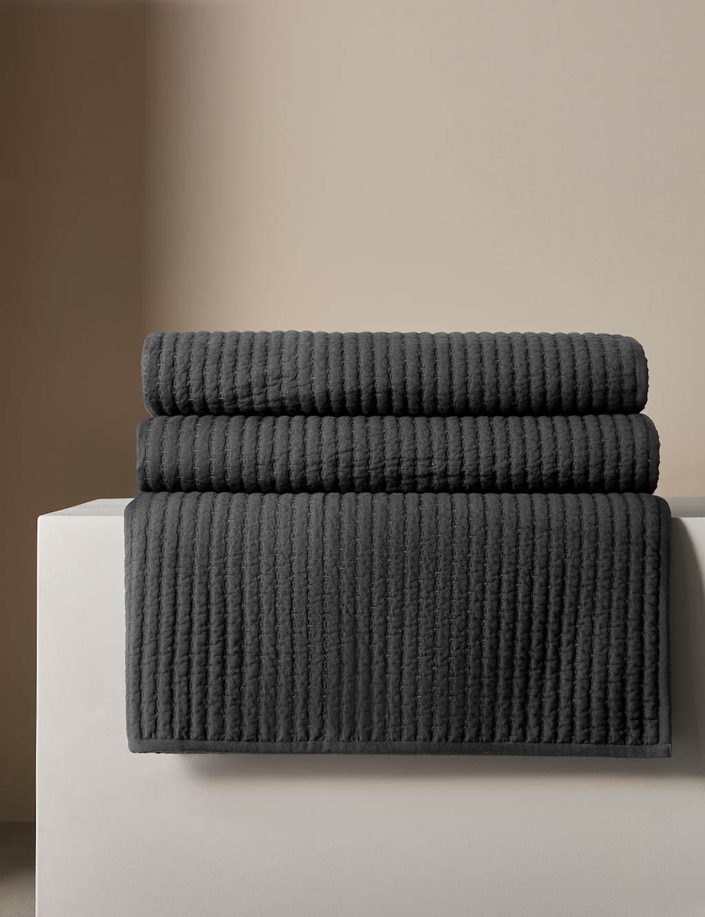 M&S X Kelly Hoppen Cotton with Linen Embroidered Bedspread - Extra Large - Dark Grey