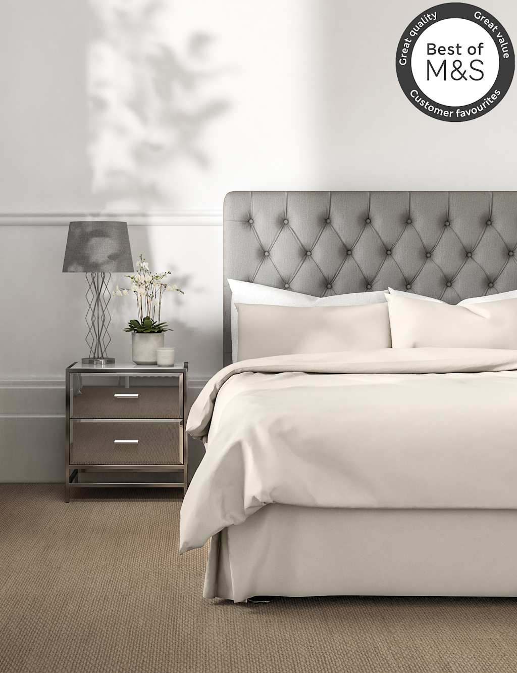 M&S Egyptian Cotton 230 Thread Count Crisp Valance - Double (4 ft 6) - Cream