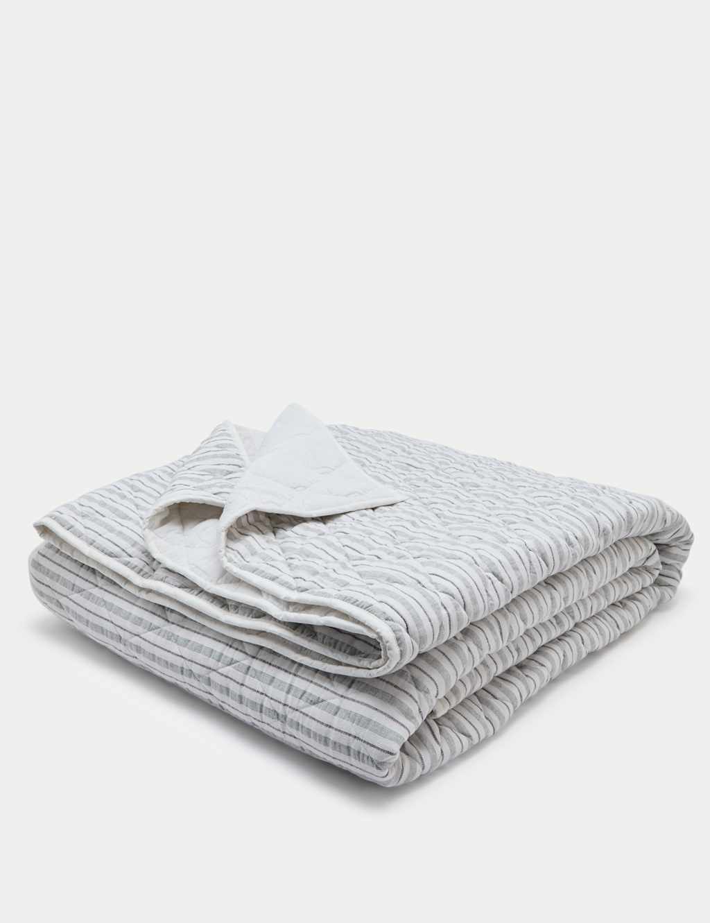 M&S Pure Cotton Striped Quilted Bedspread Grey